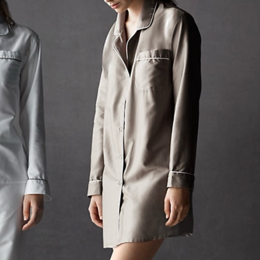 Restoration Hardware Taupe Satin Long Sleeve Sleep Shirt
